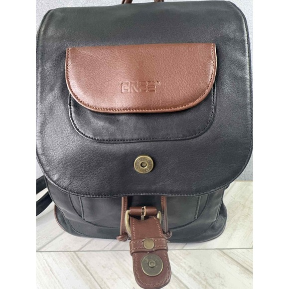 BREE Germany Leather Backpack Purse Black Brown Two Tone Drawstring Flap Bag VTG main image 16
